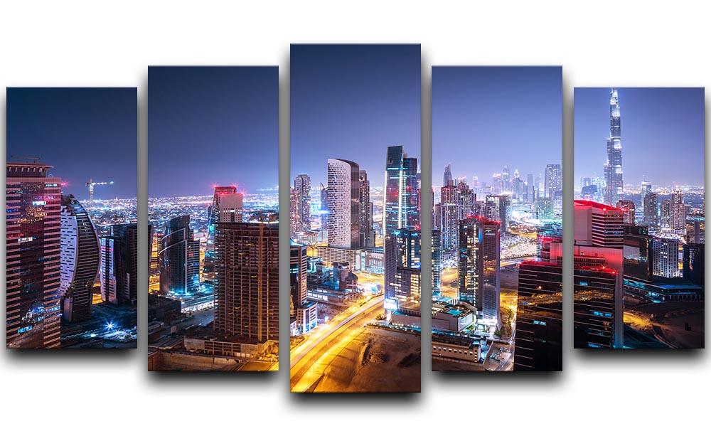 Beautiful night cityscape of Dubai 5 Split Panel Canvas - Canvas Art Rocks - 1