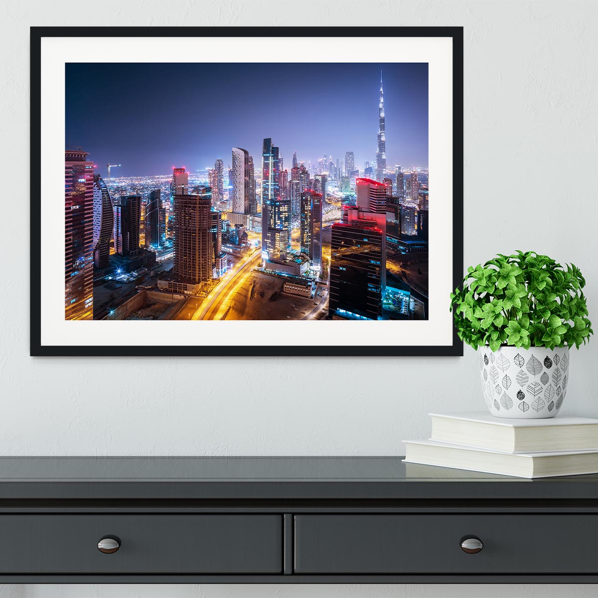Beautiful night cityscape of Dubai Framed Print - Canvas Art Rocks - 1
