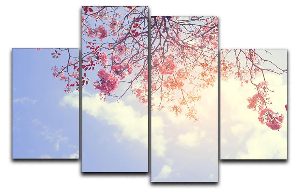 Beautiful tree pink flower in spring 4 Split Panel Canvas - Canvas Art Rocks - 1