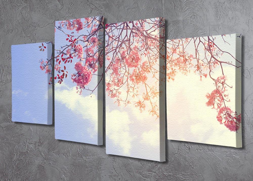 Beautiful tree pink flower in spring 4 Split Panel Canvas - Canvas Art Rocks - 2