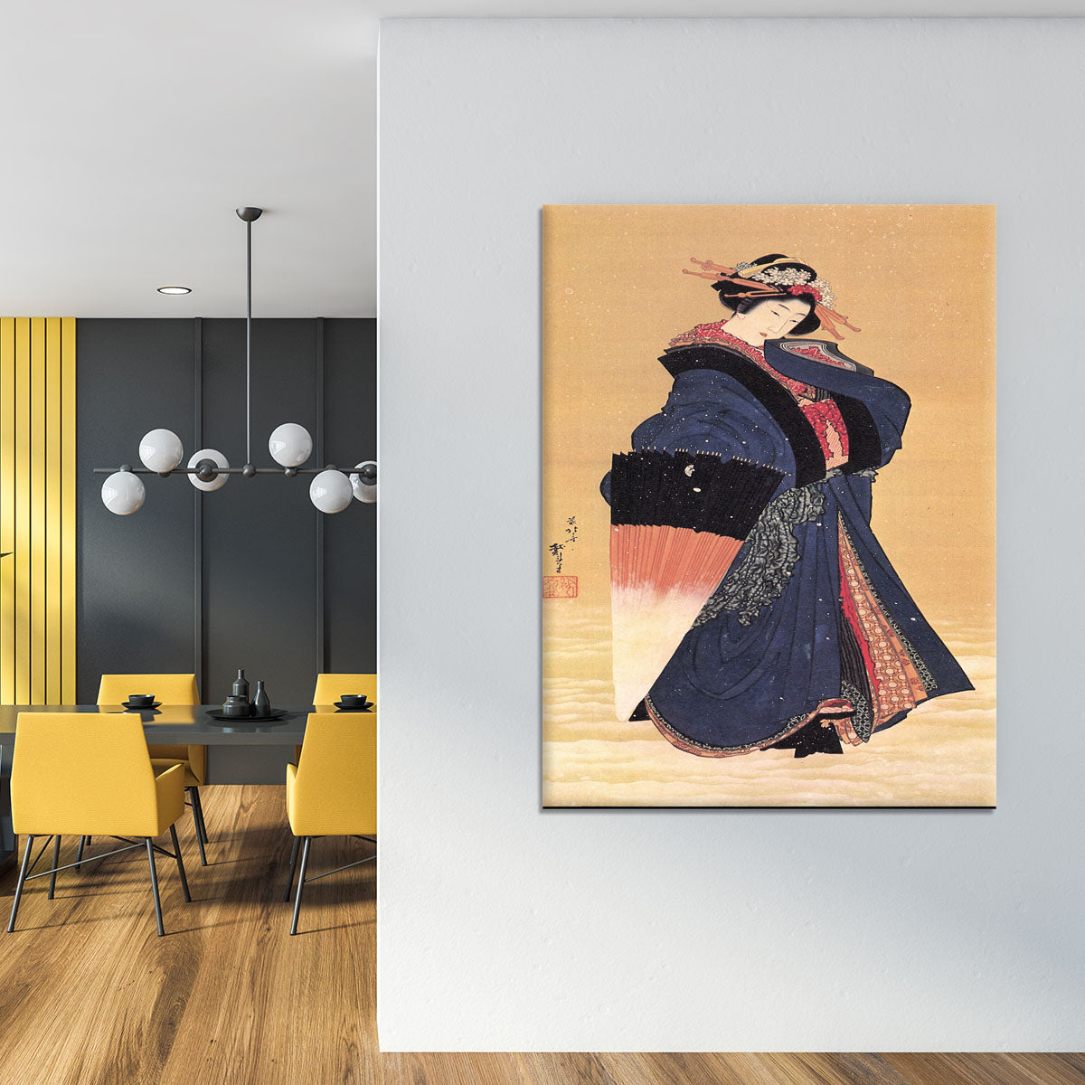 Beauty with umbrella in the snow by Hokusai Canvas Print or Poster - Canvas Art Rocks - 4