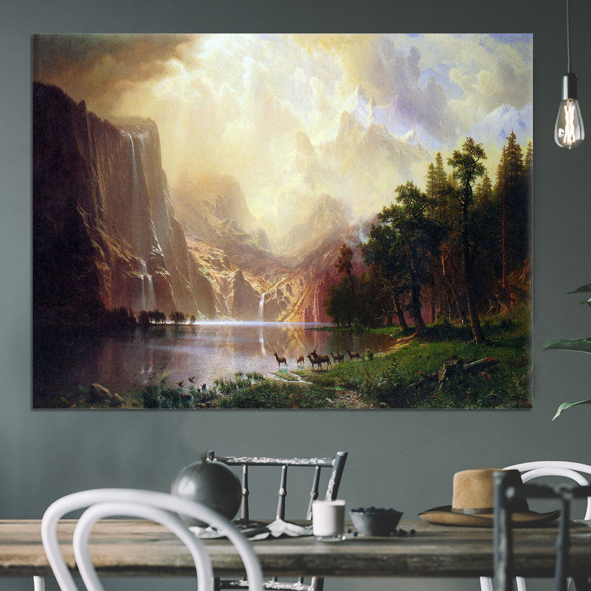 Between the Sierra Nevada Mountains by Bierstadt Canvas Print or Poster - Canvas Art Rocks - 3