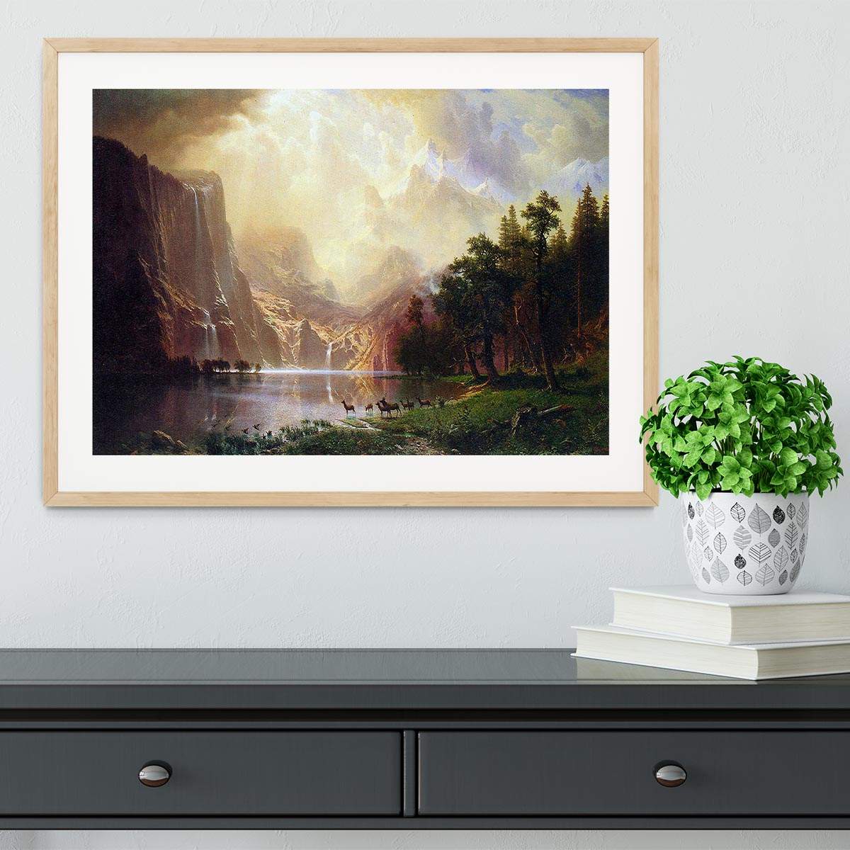 Between the Sierra Nevada Mountains by Bierstadt Framed Print - Canvas Art Rocks - 3