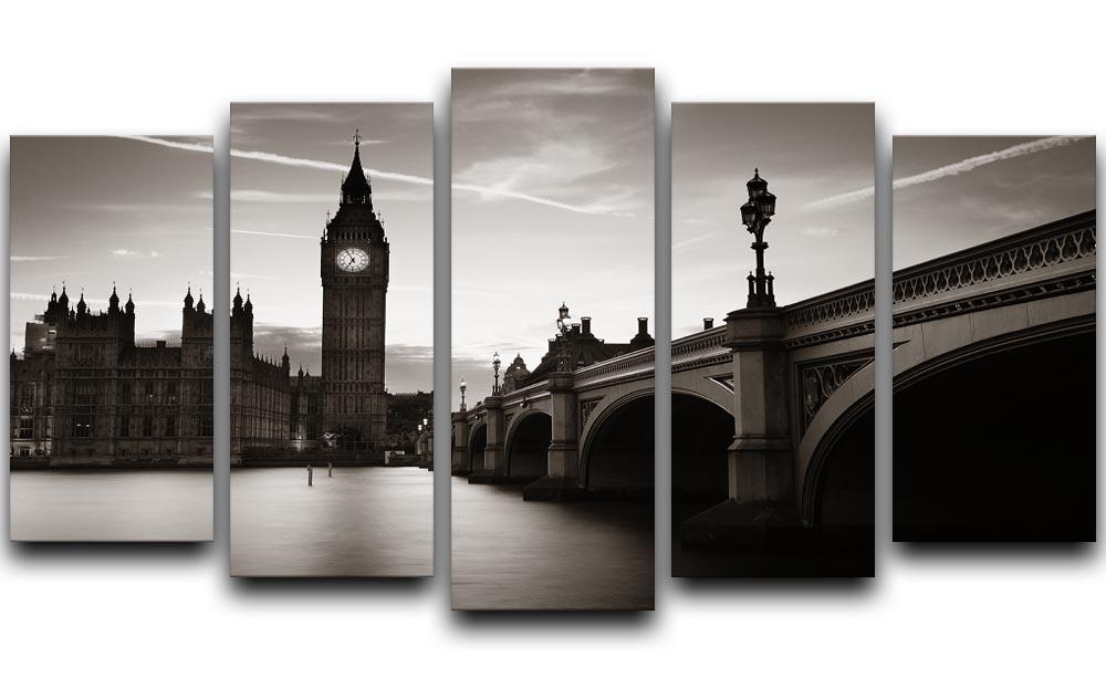 Big Ben and House of Parliament dusk panorama 5 Split Panel Canvas - Canvas Art Rocks - 1
