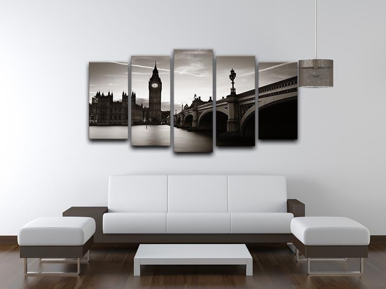 Big Ben and House of Parliament dusk panorama 5 Split Panel Canvas - Canvas Art Rocks - 3