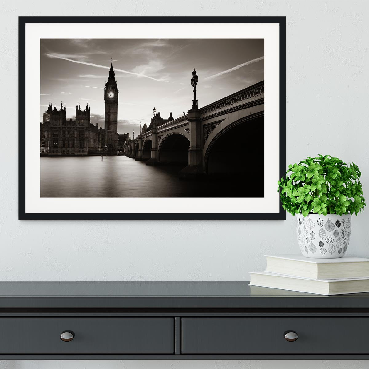 Big Ben and House of Parliament dusk panorama Framed Print - Canvas Art Rocks - 1