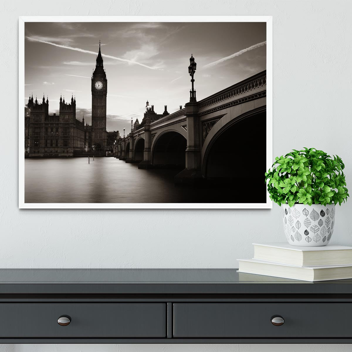 Big Ben and House of Parliament dusk panorama Framed Print - Canvas Art Rocks -6