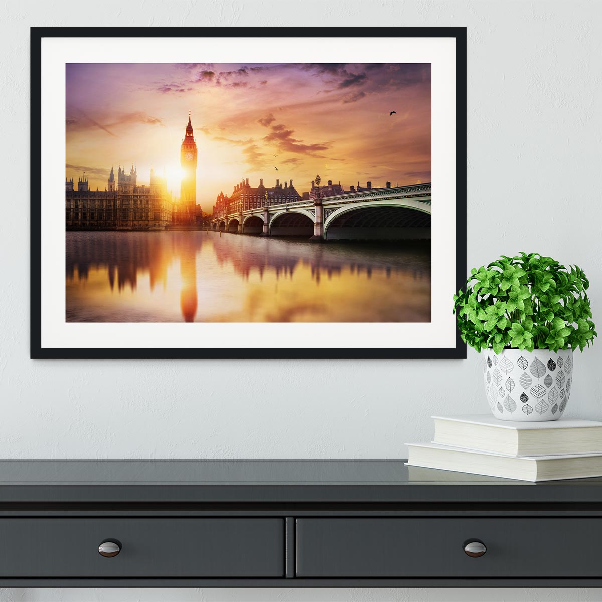 Big Ben and Westminster Bridge at dusk Framed Print - Canvas Art Rocks - 1