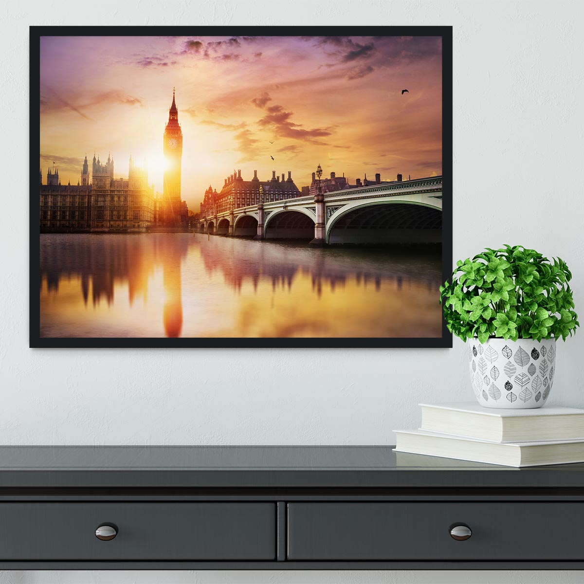 Big Ben and Westminster Bridge at dusk Framed Print - Canvas Art Rocks - 2