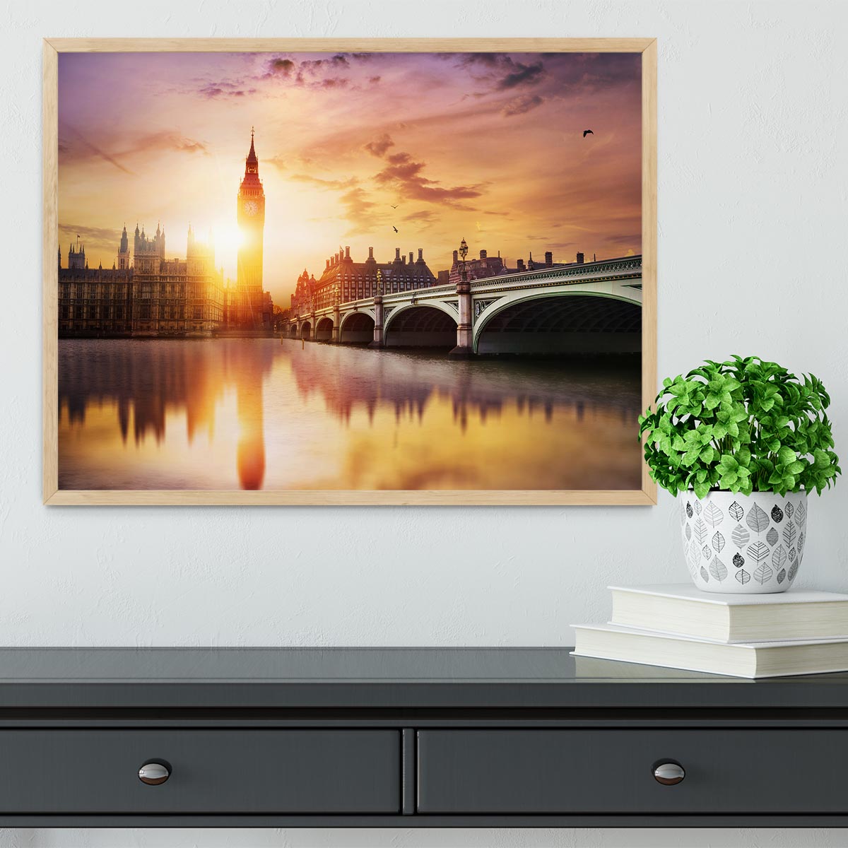 Big Ben and Westminster Bridge at dusk Framed Print - Canvas Art Rocks - 4