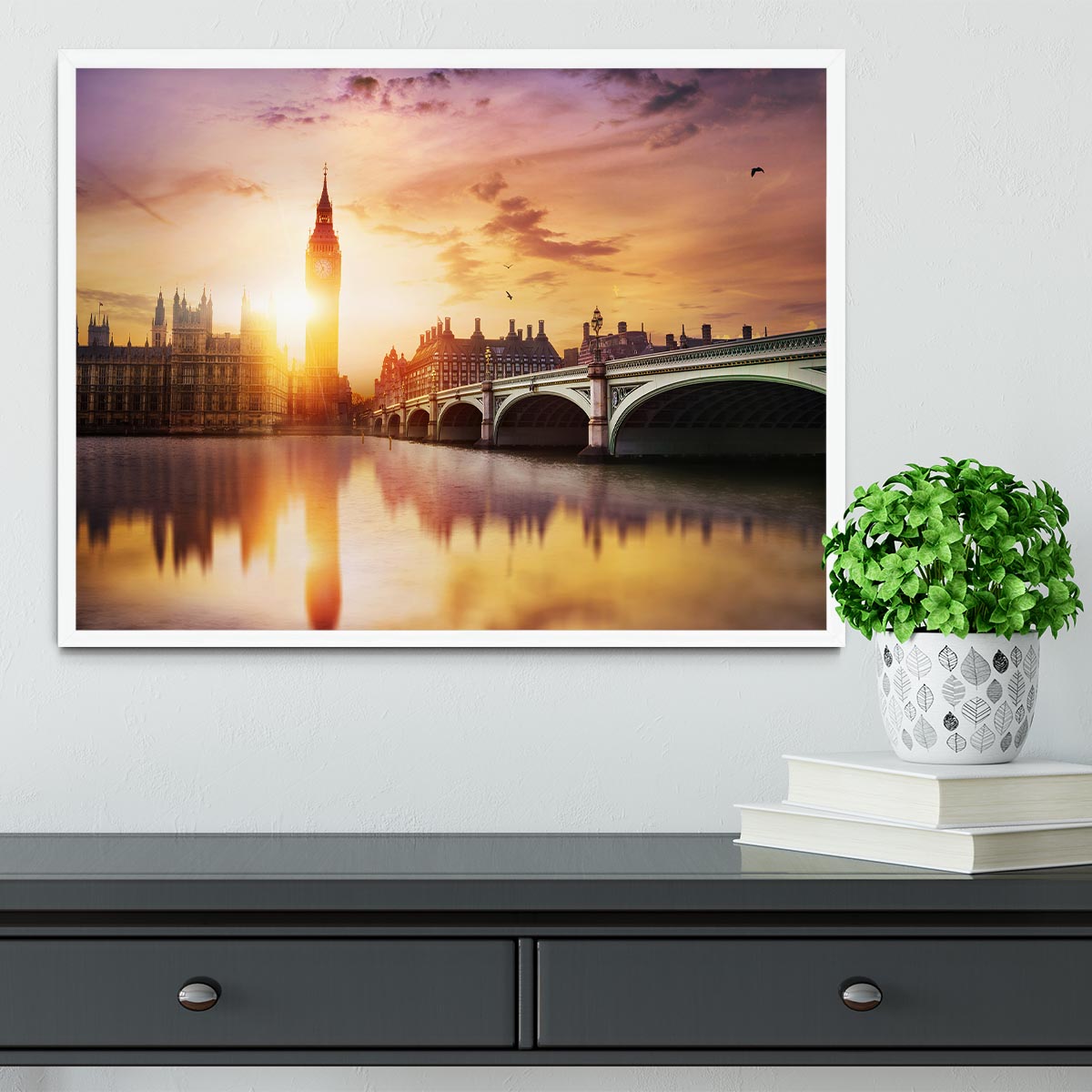 Big Ben and Westminster Bridge at dusk Framed Print - Canvas Art Rocks -6
