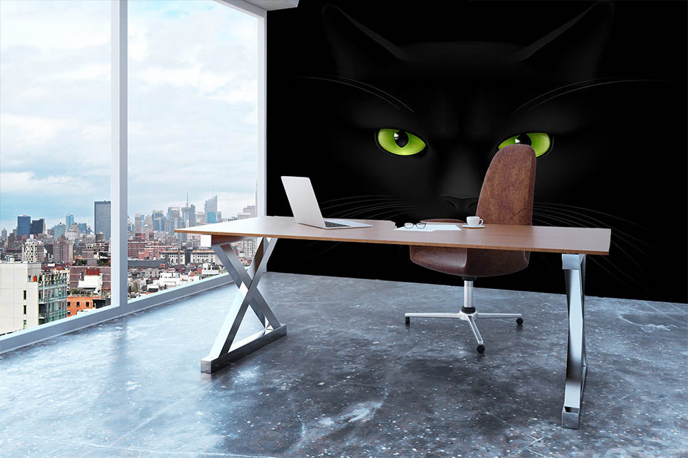 Black cat with green eyes Wall Mural Wallpaper - Canvas Art Rocks - 3