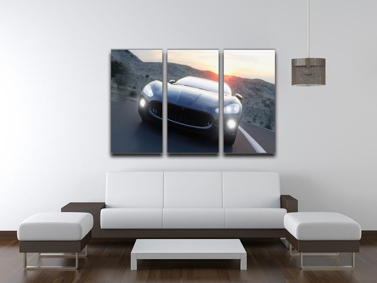 Black sport car on road 3 Split Panel Canvas Print - Canvas Art Rocks - 3