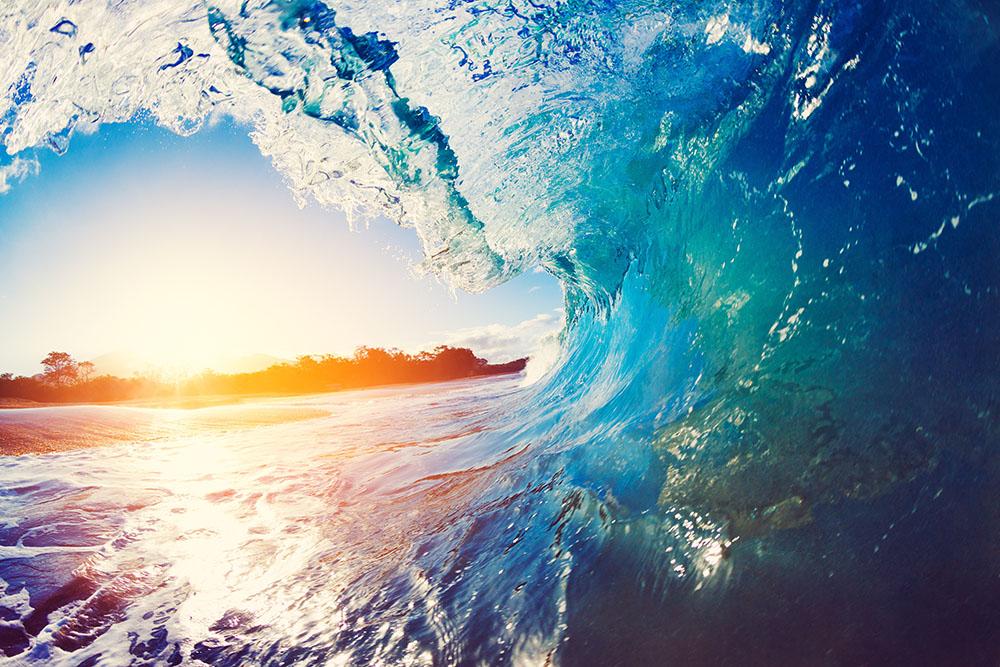 Blue Ocean Waves Wall Mural Wallpaper - Canvas Art Rocks - 1