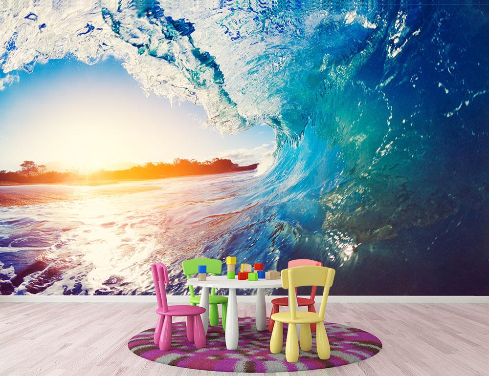 Blue Ocean Waves Wall Mural Wallpaper - Canvas Art Rocks - 2