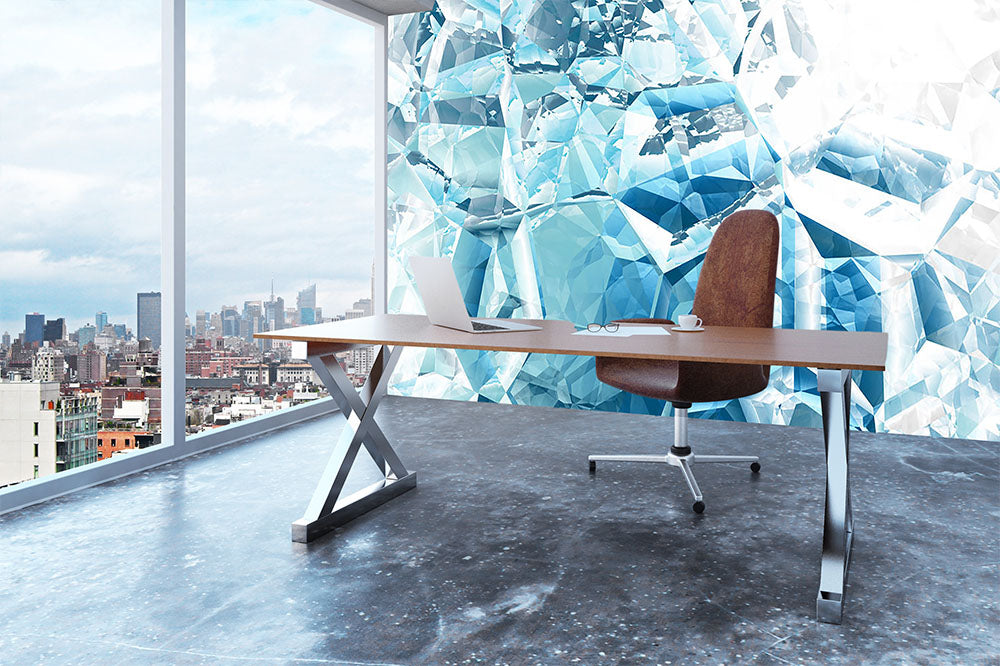 Blue and White Crystal Wall Mural Wallpaper - Canvas Art Rocks - 3