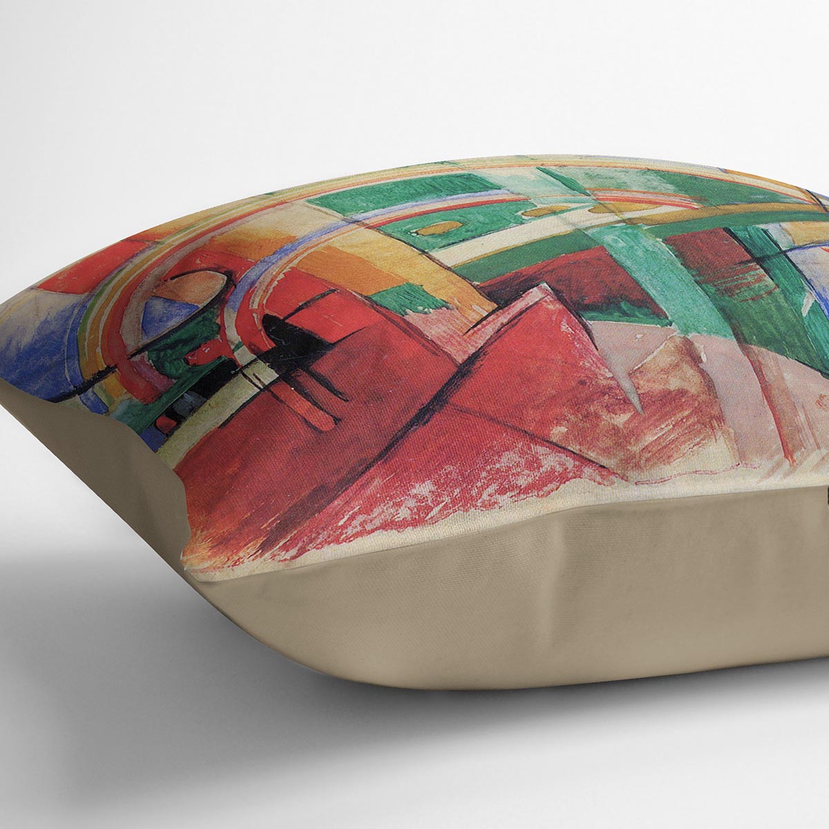 Blue horse with rainbow by Franz Marc Cushion