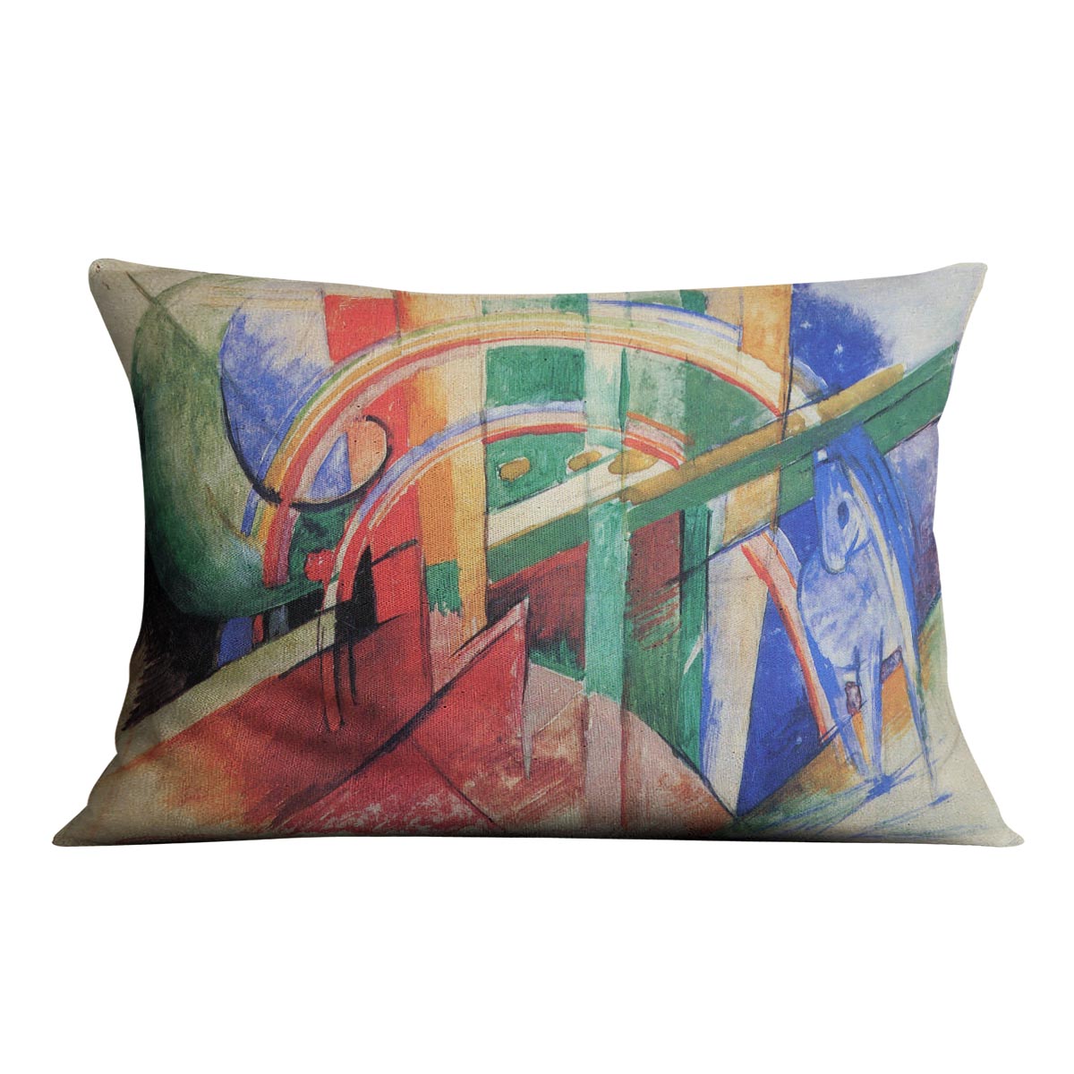 Blue horse with rainbow by Franz Marc Cushion