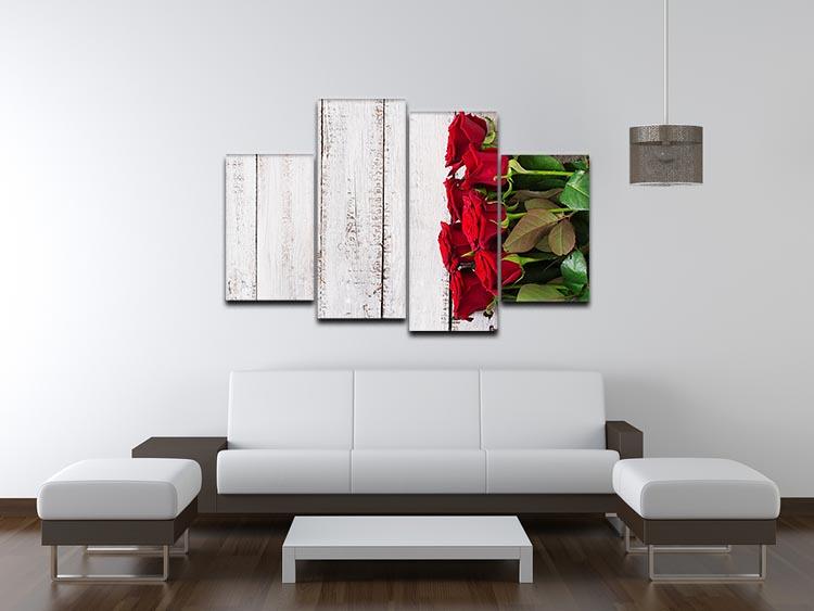 Bouquet of red roses on a light wooden background 4 Split Panel Canvas - Canvas Art Rocks - 3