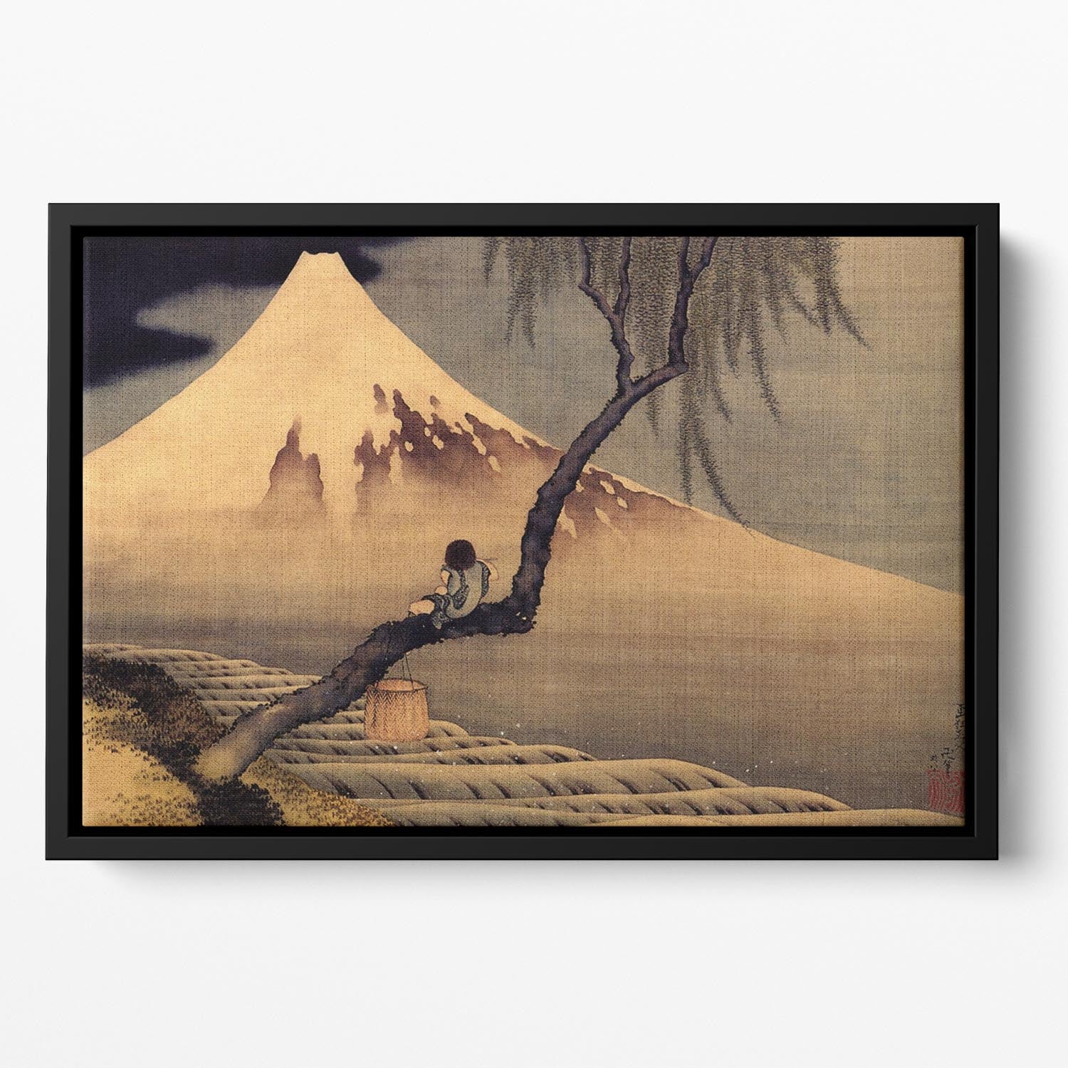 Boy in front of Fujiama by Hokusai Floating Framed Canvas