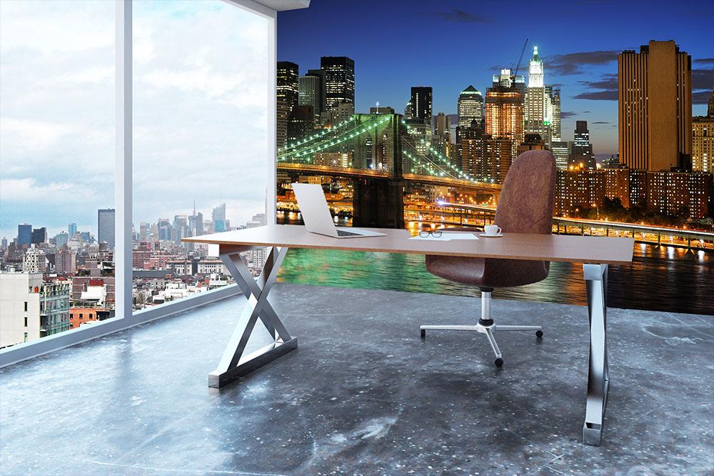 Brooklyn bridge downtown at night Wall Mural Wallpaper - Canvas Art Rocks - 3