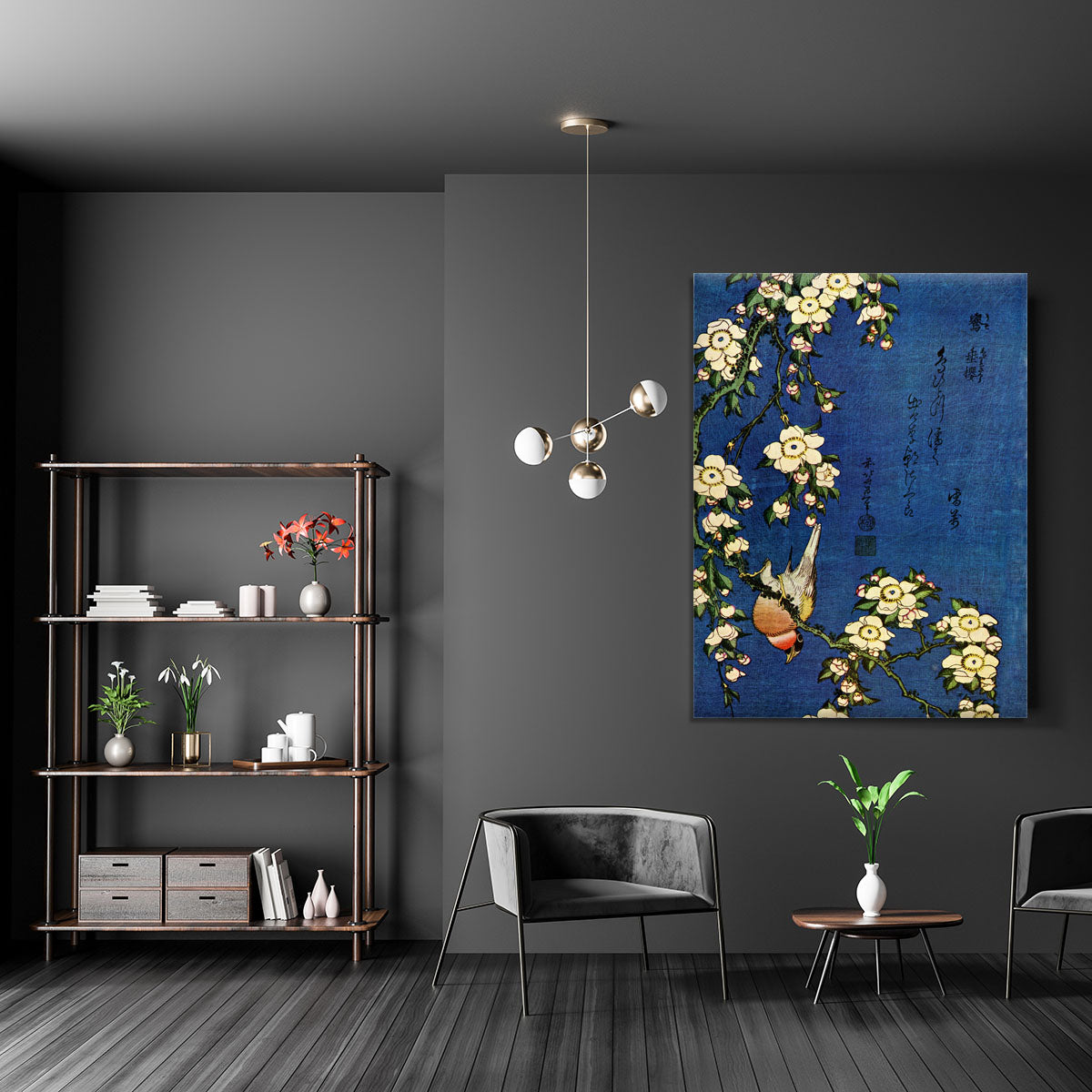 Bullfinch and drooping cherry by Hokusai Canvas Print or Poster - Canvas Art Rocks - 5