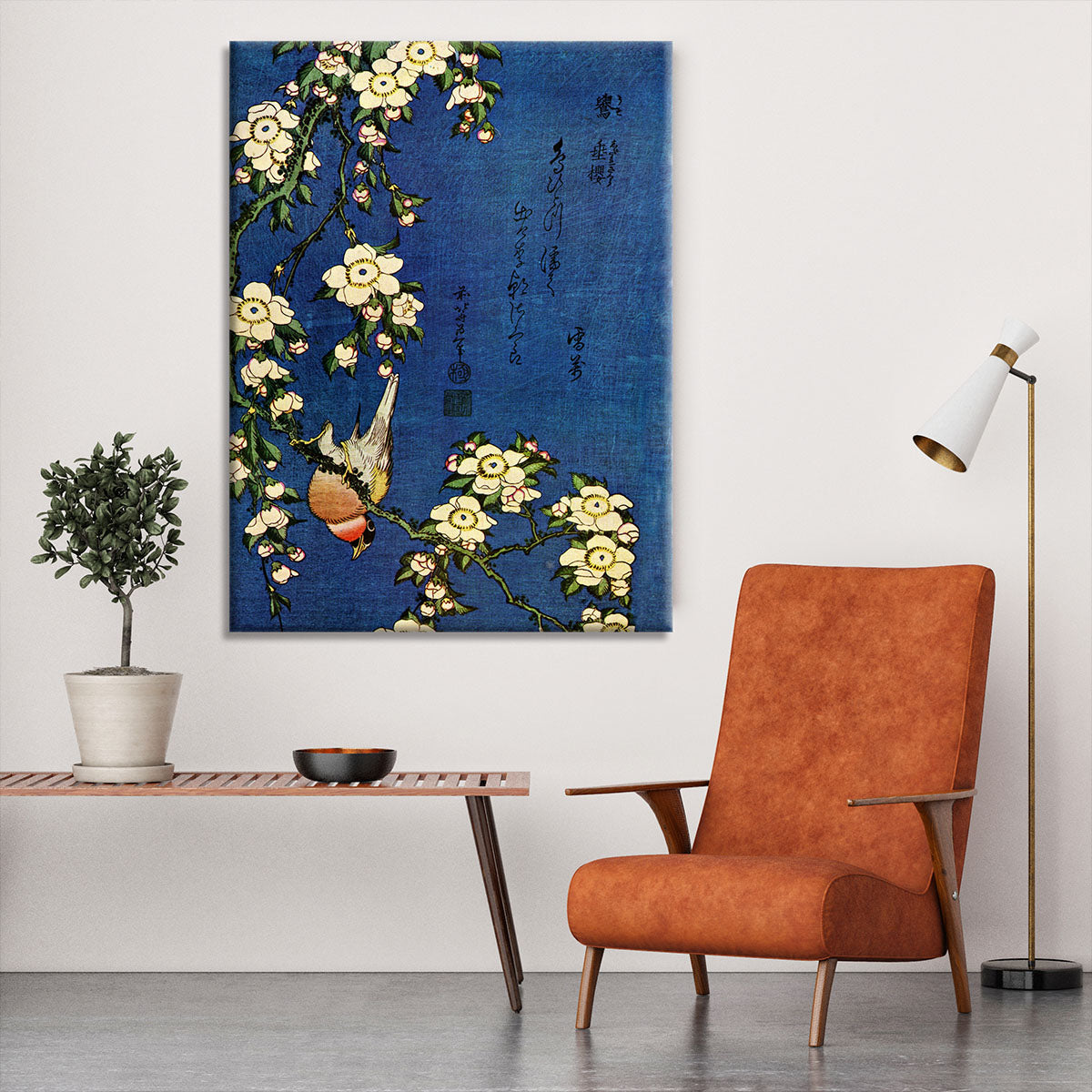 Bullfinch and drooping cherry by Hokusai Canvas Print or Poster - Canvas Art Rocks - 6