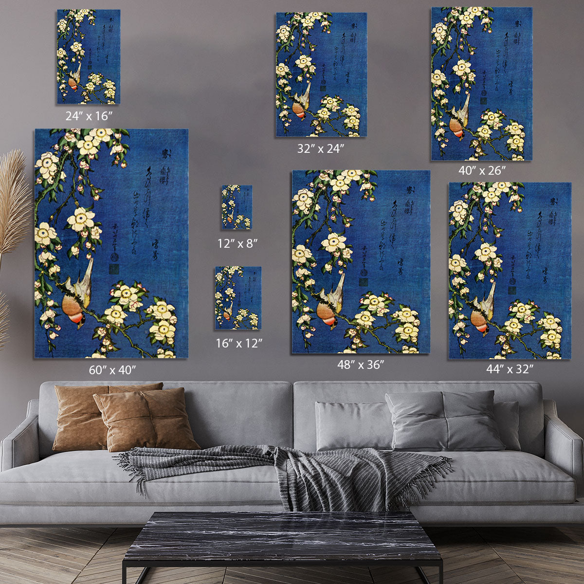 Bullfinch and drooping cherry by Hokusai Canvas Print or Poster - Canvas Art Rocks - 7
