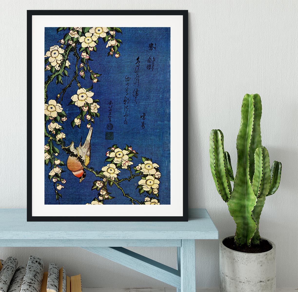 Bullfinch and drooping cherry by Hokusai Framed Print - Canvas Art Rocks - 1