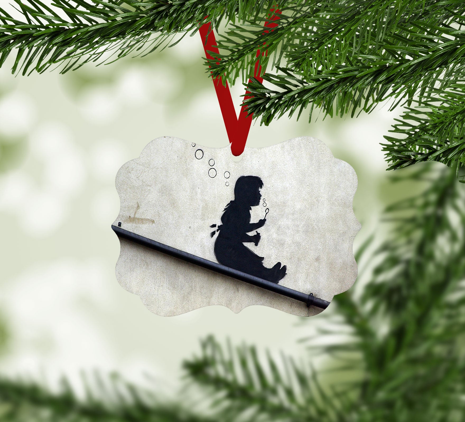 Banksy Bubble Slide Girl Christmas Ornament
