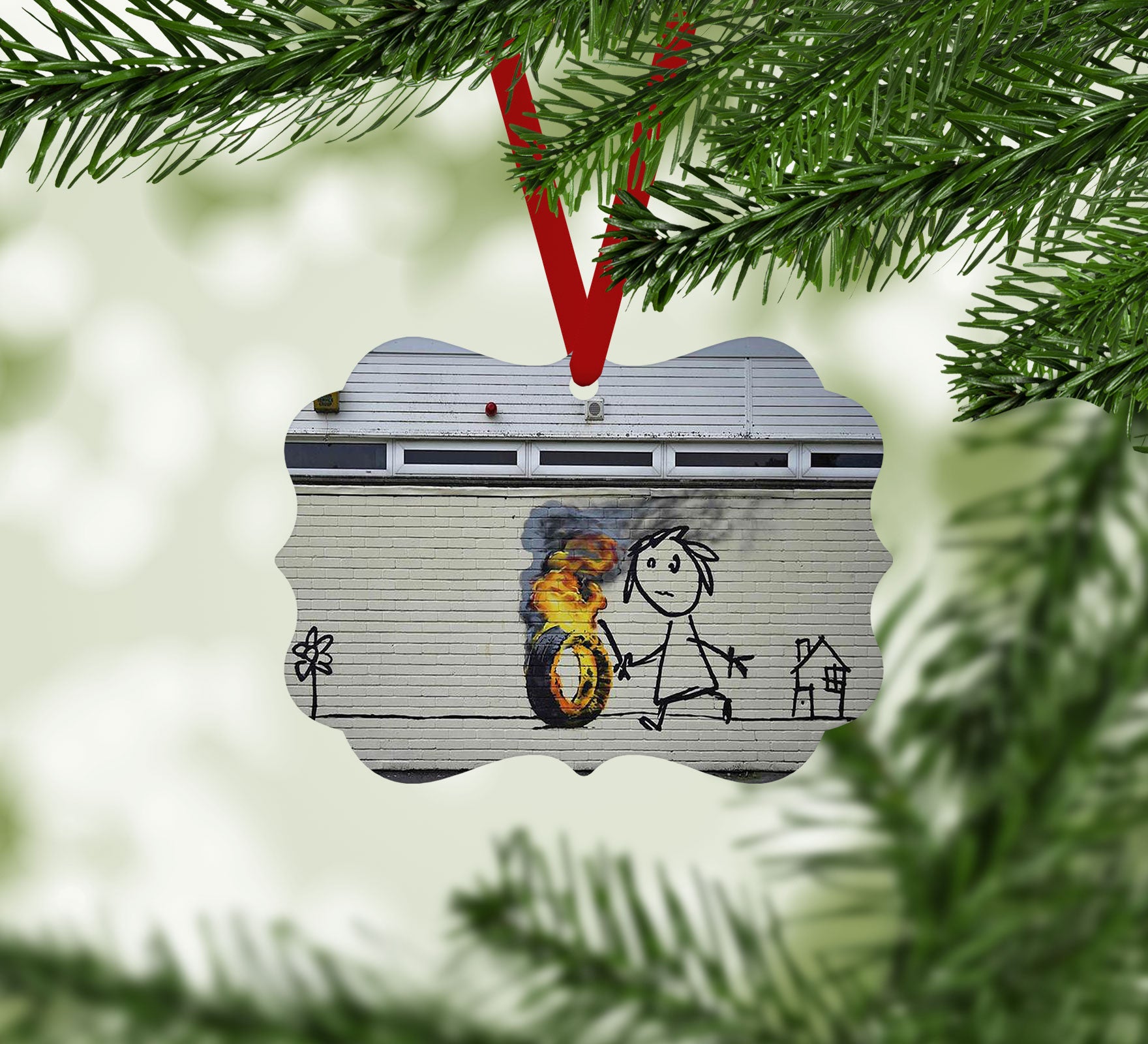 Banksy Burning Tyre Christmas Ornament
