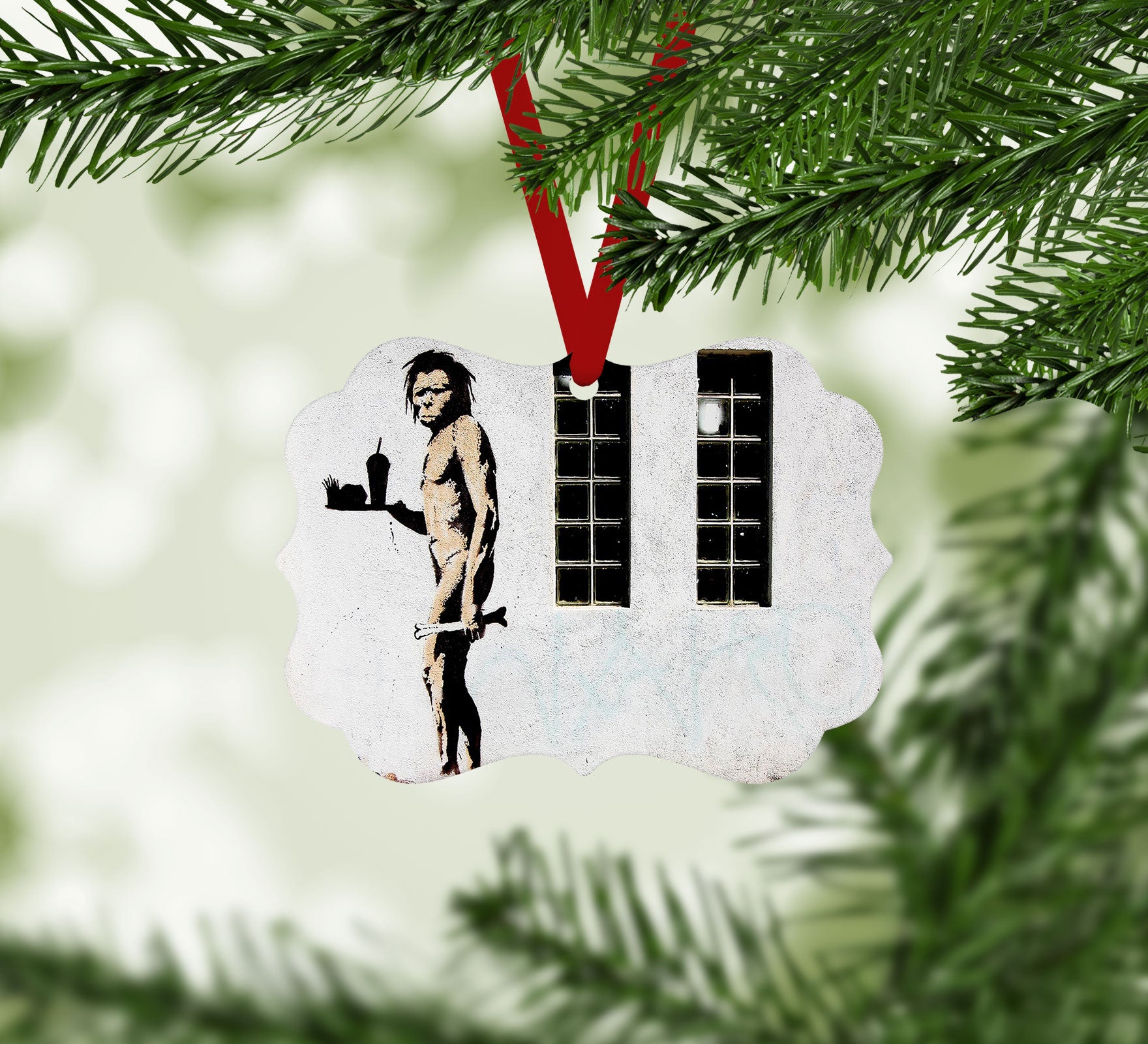 Banksy Caveman Takeaway Christmas Ornament