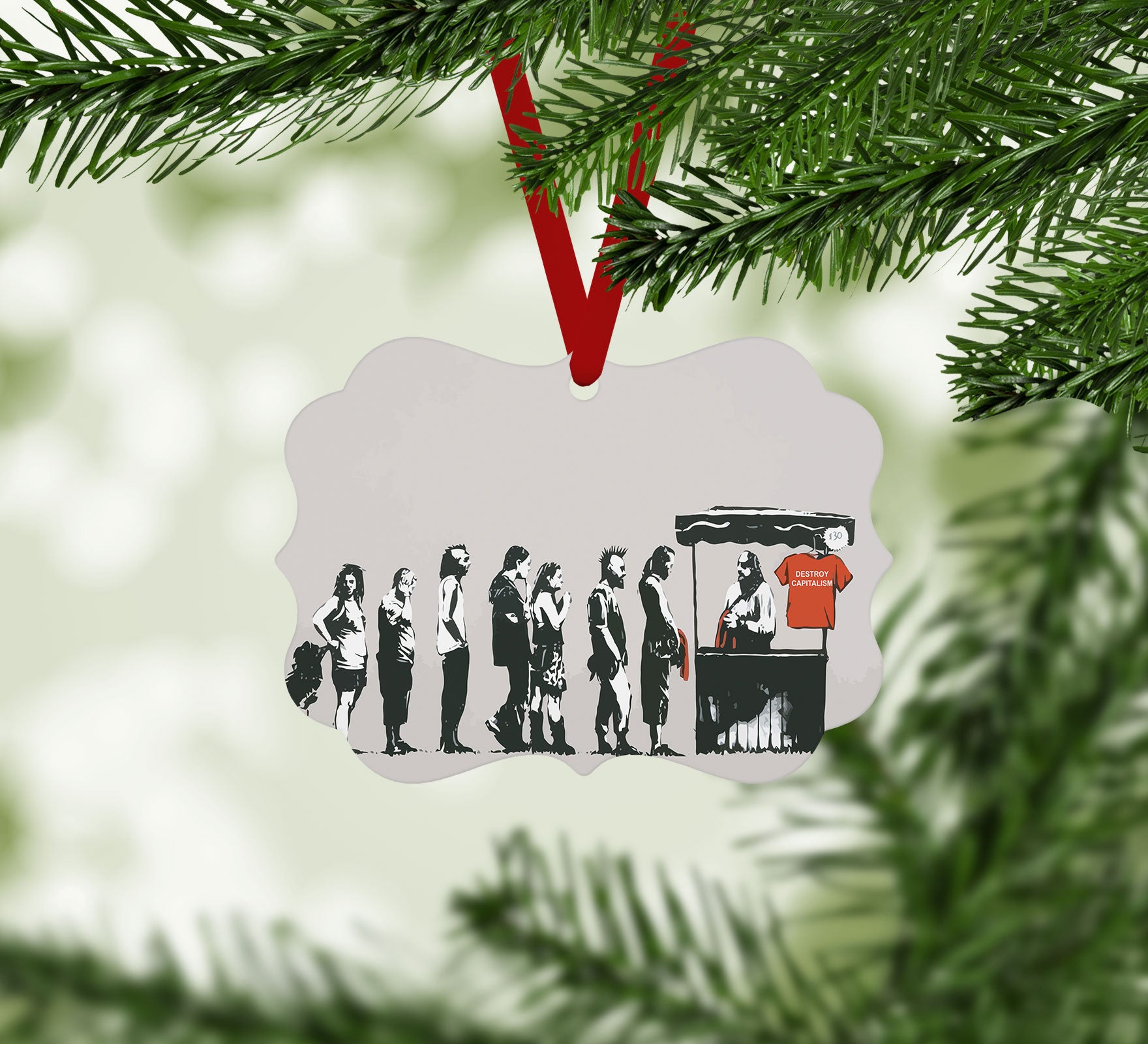 Banksy Destroy Capitalism Christmas Ornament