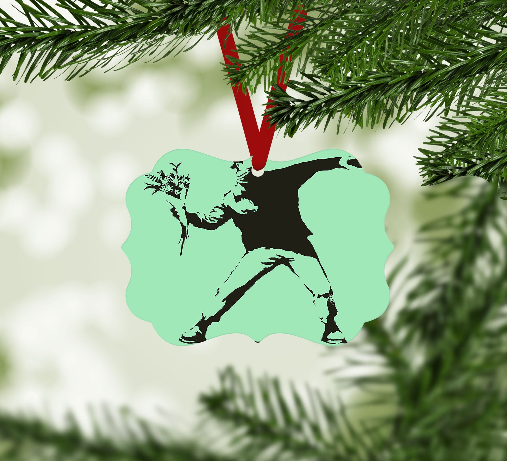 Banksy Flower Thrower Green Christmas Ornament