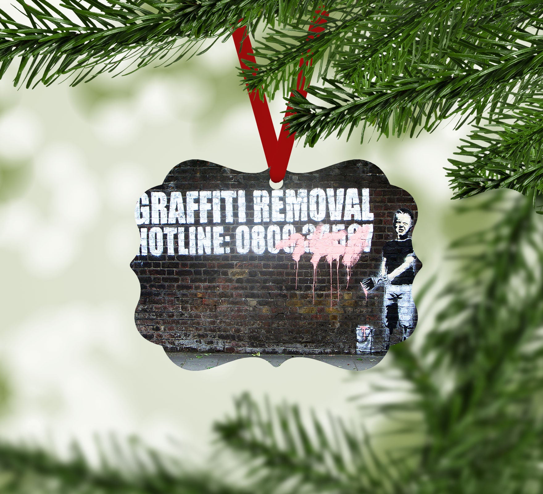 Banksy Graffiti Removal Hotline Christmas Ornament