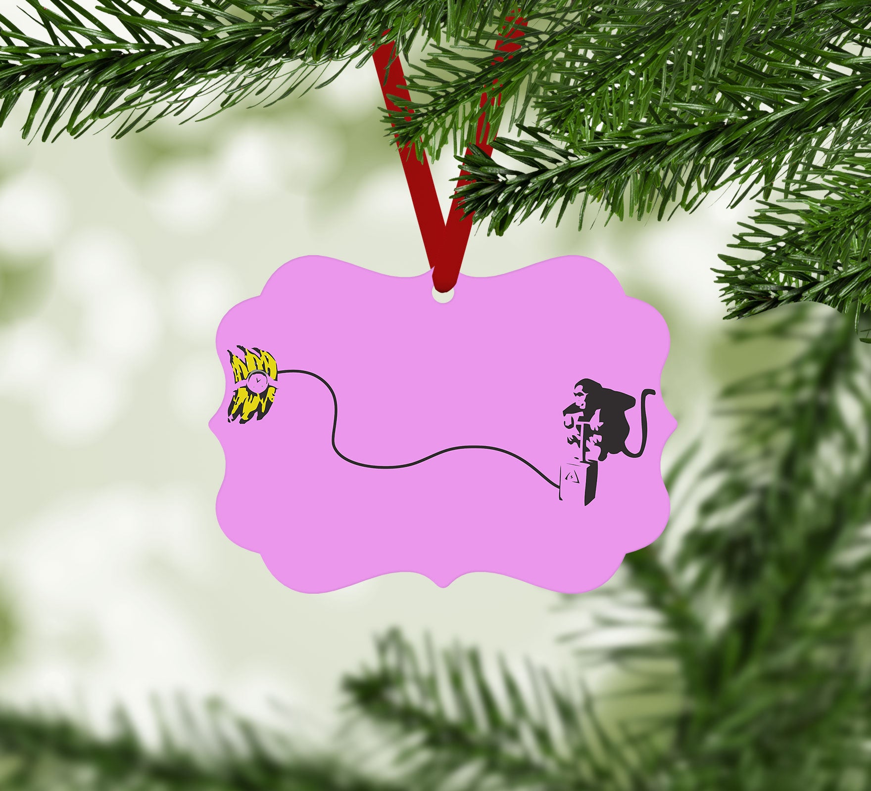 Banksy Monkey Banana Bomb Purple Christmas Ornament
