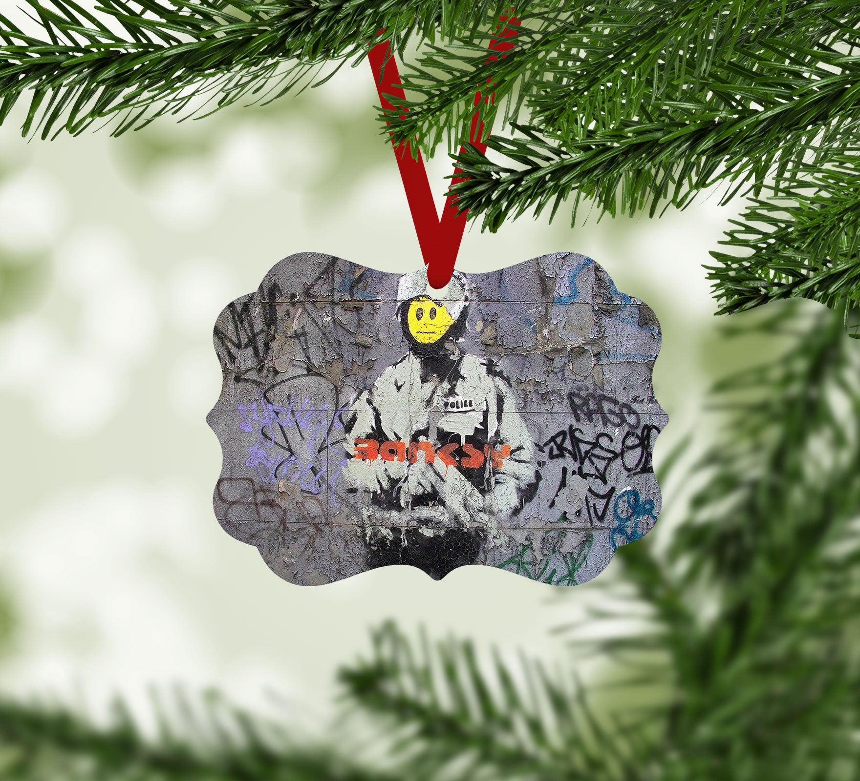 Banksy Smiley Riot Cop Christmas Ornament