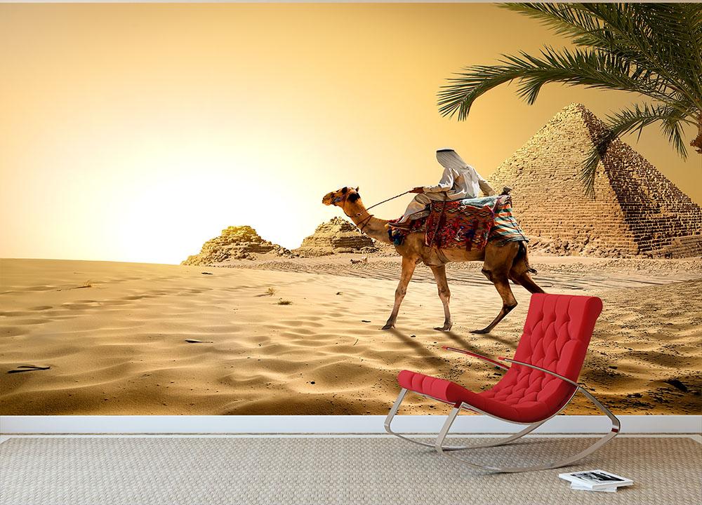 Camel near pyramids desert of Egypt Wall Mural Wallpaper - Canvas Art Rocks - 2