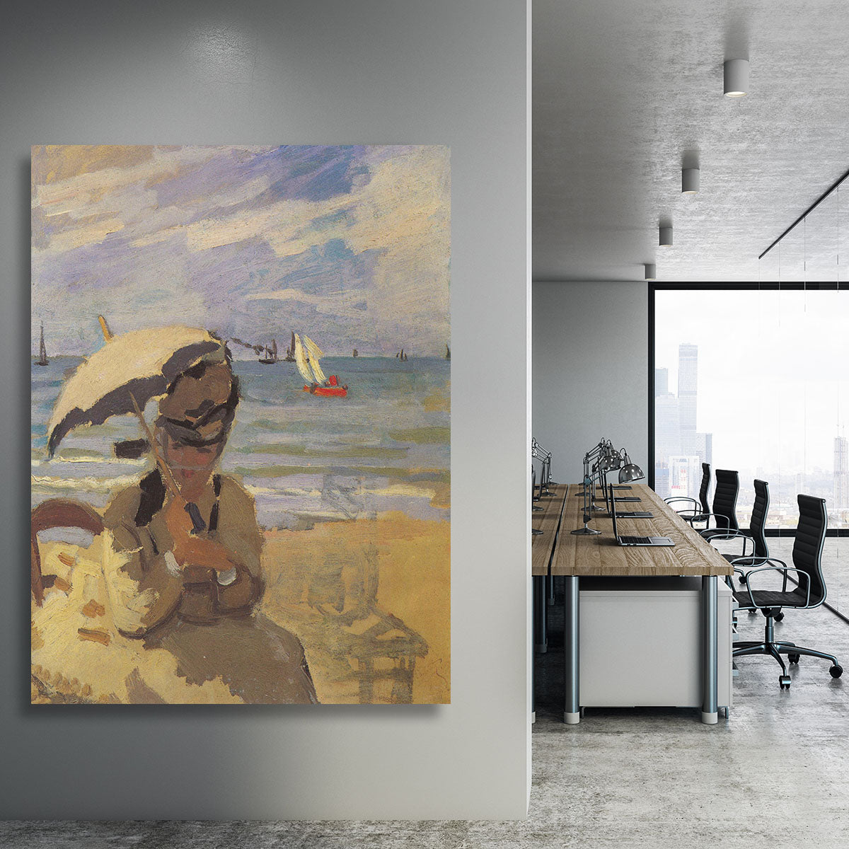 Camille Monet on the beach at Trouville by Monet Canvas Print or Poster - Canvas Art Rocks - 3