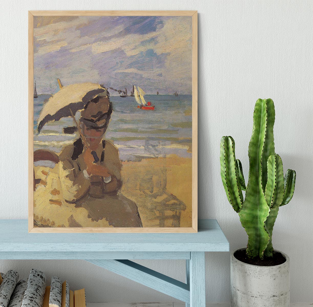 Camille Monet on the beach at Trouville by Monet Framed Print - Canvas Art Rocks - 4