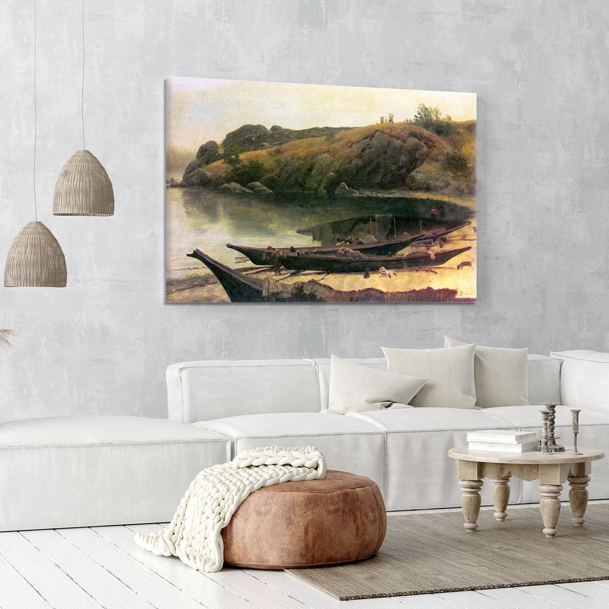 Canoes by Bierstadt Canvas Print or Poster - Canvas Art Rocks - 6