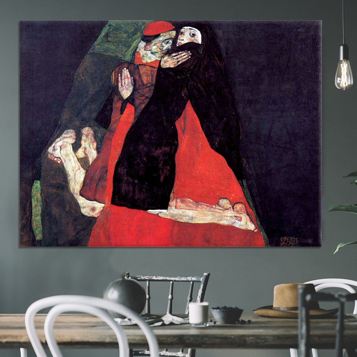 Cardinal and Nun or The caress by Egon Schiele Canvas Print or Poster - Canvas Art Rocks - 3