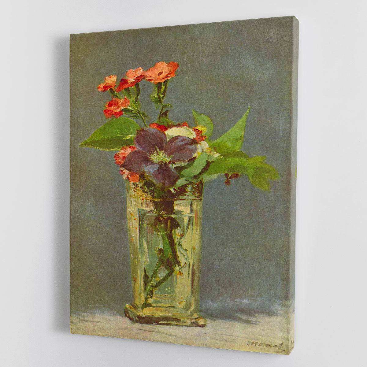 Carnations and Clematis in a Crystal Vase by Manet Canvas Print or Poster - Canvas Art Rocks - 1