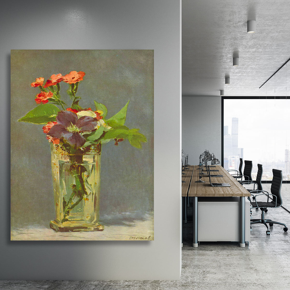 Carnations and Clematis in a Crystal Vase by Manet Canvas Print or Poster - Canvas Art Rocks - 3