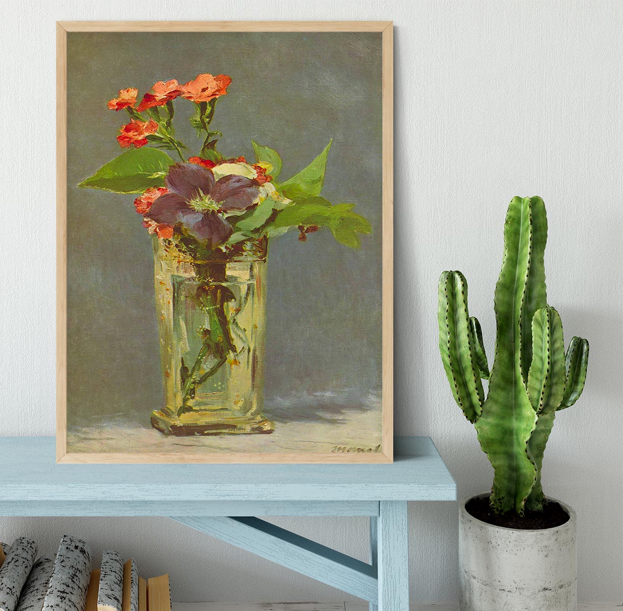 Carnations and Clematis in a Crystal Vase by Manet Framed Print - Canvas Art Rocks - 4