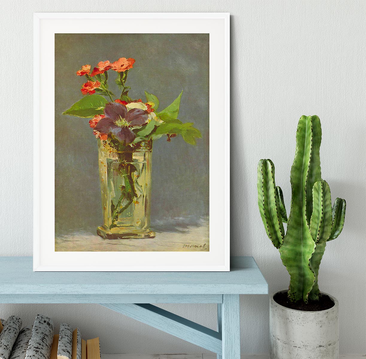 Carnations and Clematis in a Crystal Vase by Manet Framed Print - Canvas Art Rocks - 5