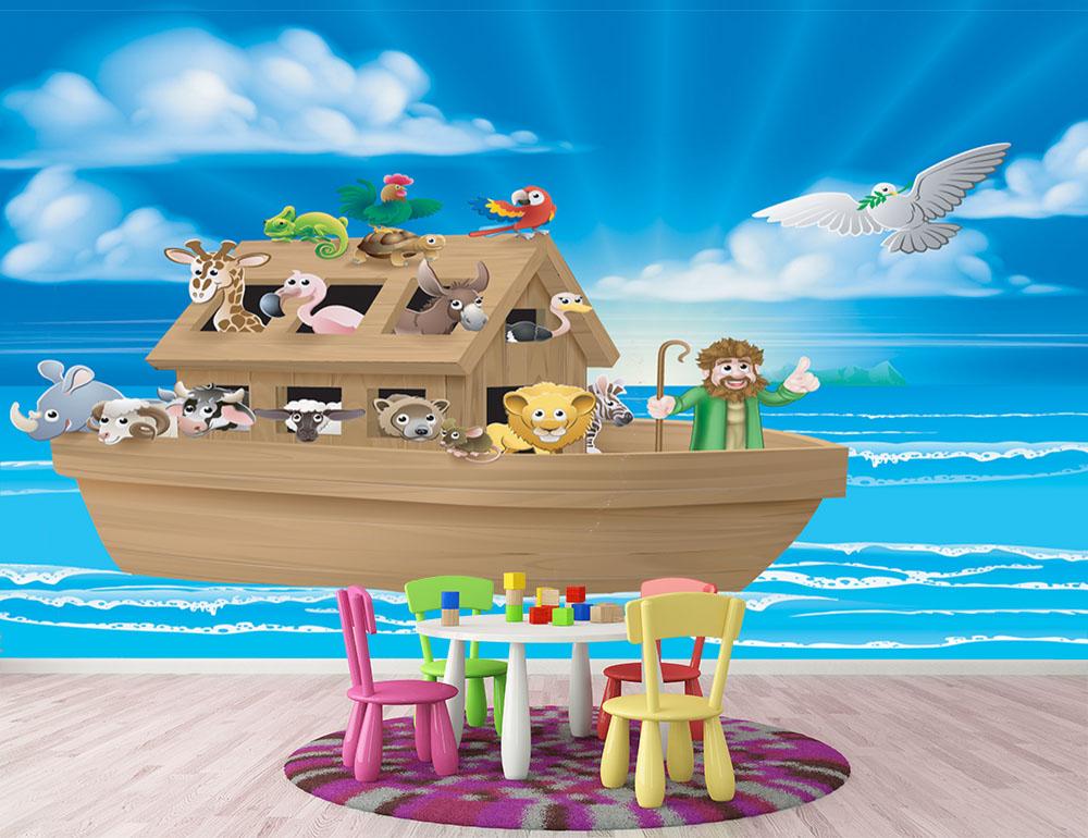 Cartoon childrens illustration of the Christian Bible story of Noah Wall Mural Wallpaper - Canvas Art Rocks - 2