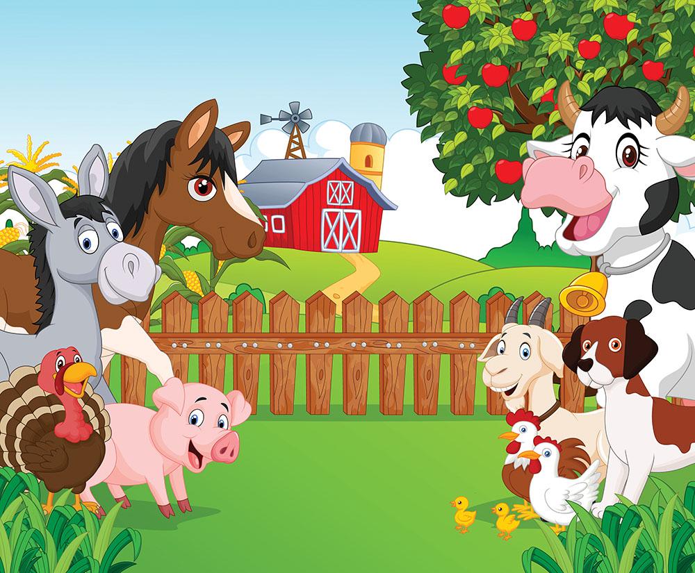 Cartoon happy animal collection Wall Mural Wallpaper - Canvas Art Rocks - 1