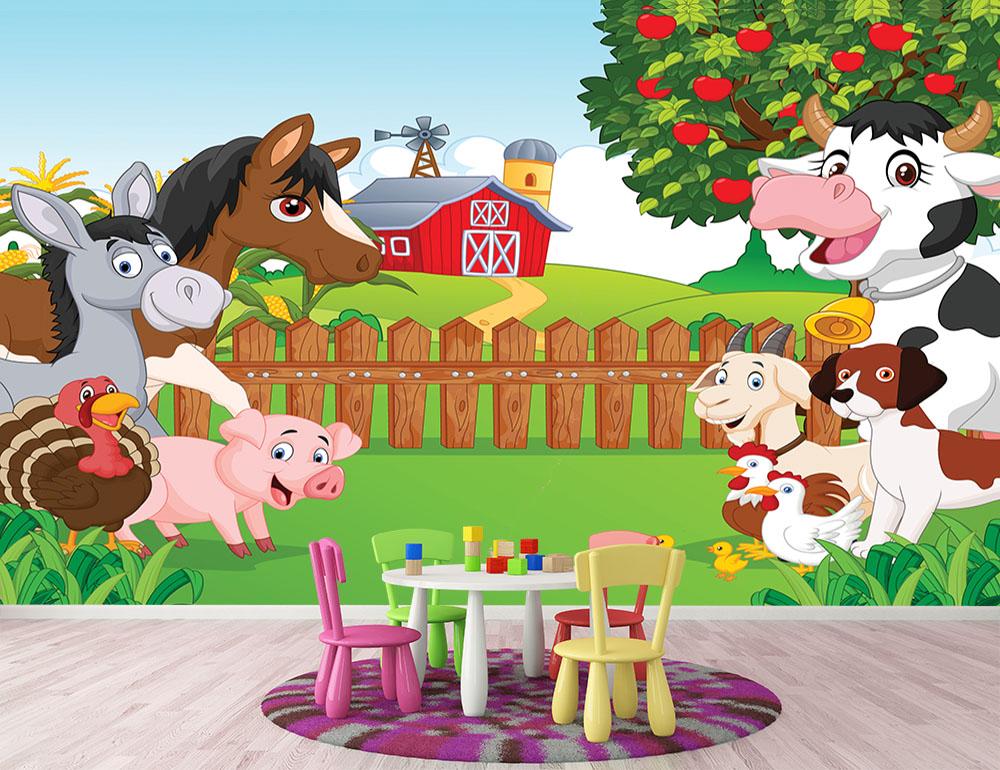 Cartoon happy animal collection Wall Mural Wallpaper - Canvas Art Rocks - 2