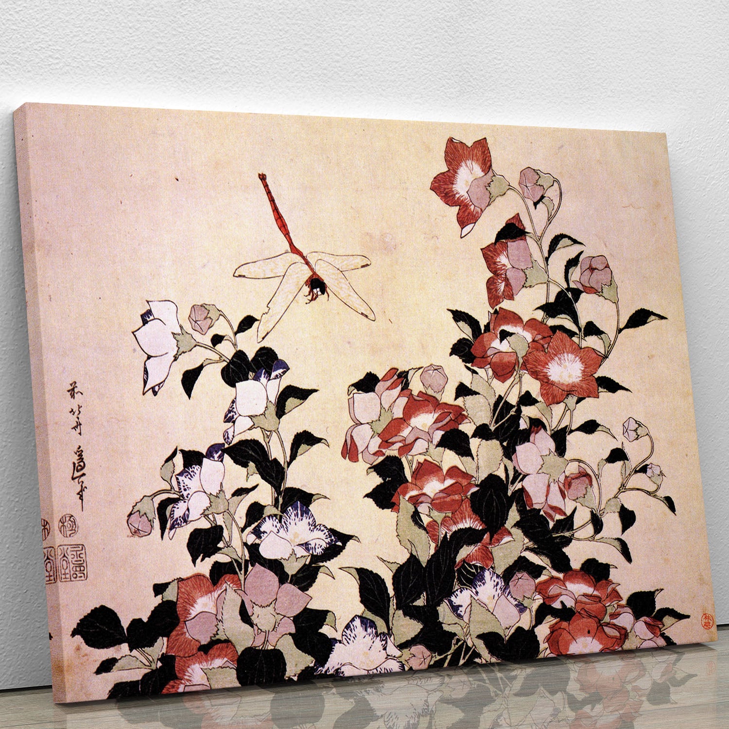 Chinese bell flower and dragon-fly by Hokusai Canvas Print or Poster - Canvas Art Rocks - 1